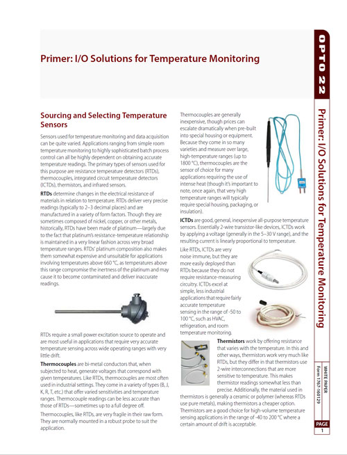 Primer I/O Solutions for Temperature Monitoring